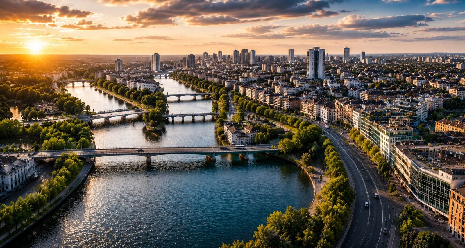 Vue aérienne du Val-de-Marne au coucher du soleil